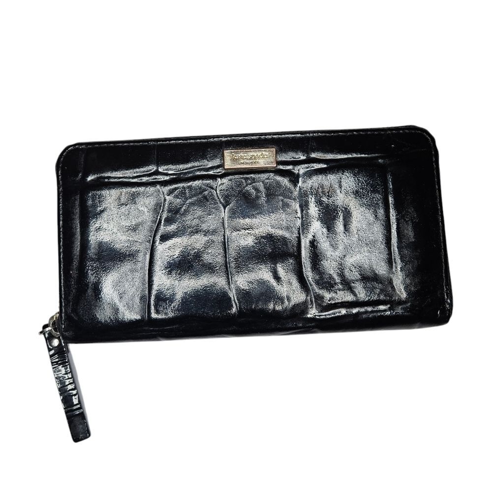 Kate Spade Vintage Embossed Croc Black Leather Wallet Great Condition